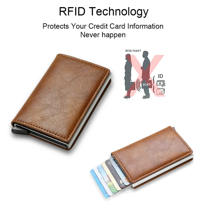 男性用RFIDカードホルダー付きの高品質レザーウォレット,ミニ財布,ユニセックス,ヴィンテージブラウンレザー,小さなスマートポケット