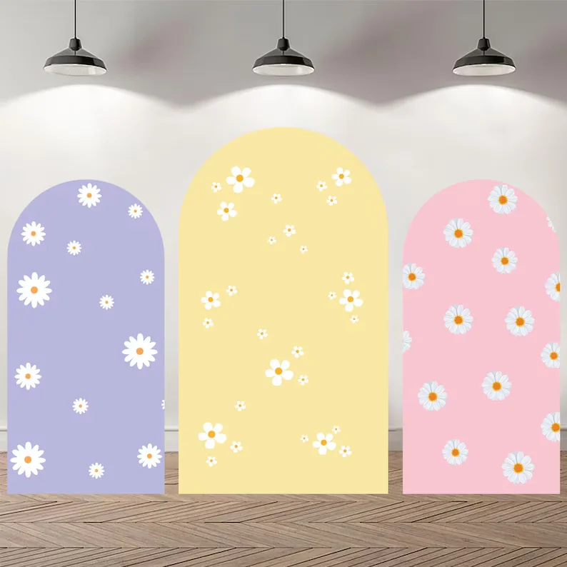 

Mehofond Custom Double-Sided Arch Cover Photo Backdrop Personalized Groovy Flowers Baby Shower Daisy Birthday Party Background