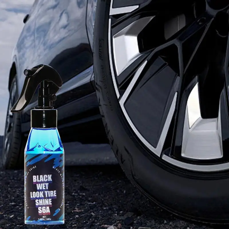 Espray de brillo para neumáticos de coche, limpiador de neumáticos húmedos, protección UV, brillo extremo, limpieza de larga duración, brillo negro para