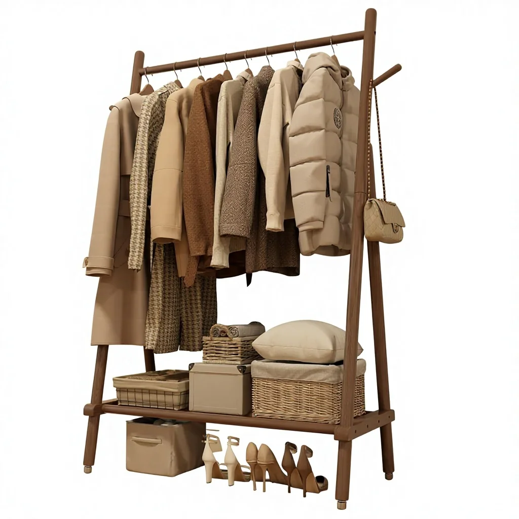 Rubberwood Rolling Hanging Clothing Rack With Shelves 350 Lbs Load Capacity Portable Closet Organizer