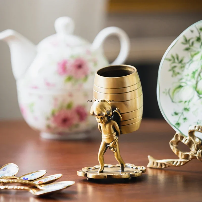 Brass Angel Backpack Storage Pendant Coffee Spoon Fruit Fork Storage Can Home Living Room Dining Table Decoration Ornaments