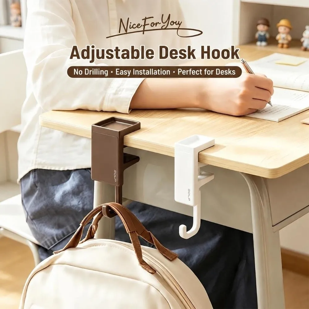 New Adjustable Desk Bag Hook Movable No-Drill Side Hooks Space-Saving Desk Hook for Student Backpacks