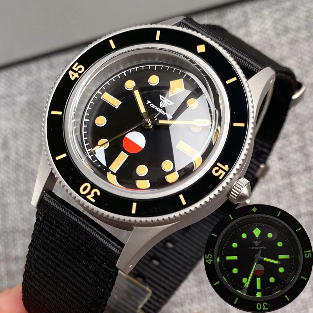 Black 50-Fathoms 40mm Tandorio Retro Watch For Men C3 Green Luminous Ceramic Bezel NH35A PT5000 Automatic 20ATM Sapphire Glass