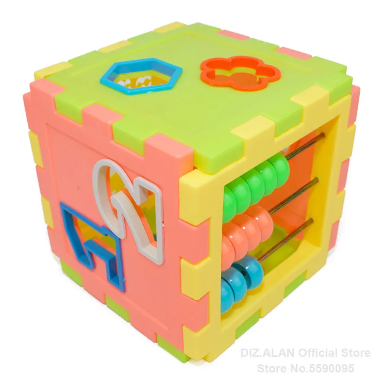 Baby Early Educational Box Toddler Geometry Shape Matching Number Counting Recognizing Building Blocks Cube Toys Clock Abacus