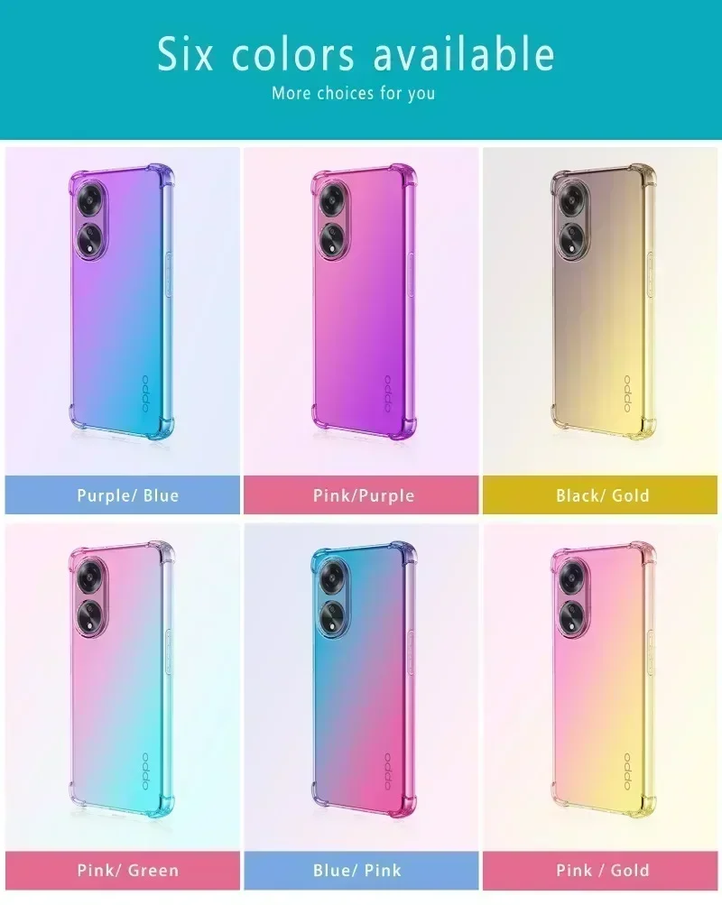 Casing transparan TPU gradien warna-warni fleksibel, sarung pelindung kantung udara Funda Capa untuk OPPO A79 5G A38 A18 A98 A78 A17K A57S A77