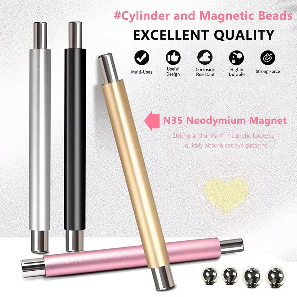 1/2 piezas de imán magnético para uñas de ojo de gato con varita magnética, set de herramientas, lápiz magnético de doble cabeza fuerte, suministros para uñas de gel 3D 6