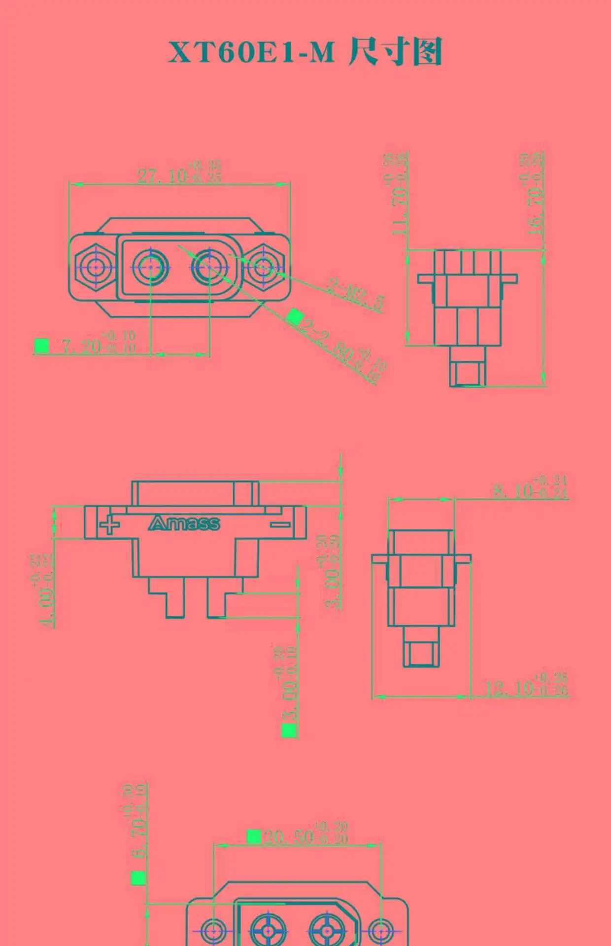 1 Stück XT60E1-M Stecker für Modellflugzeug-Stromversorgung, fester Batterieanschluss, Motor-Elektroregelung XT60H – Detail 1