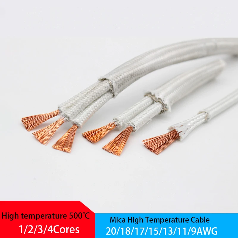 Mica High Temperature Wire Resistant 500 ℃ 1/2/3/4Cores 20/18/17/15/13/11/9AWG Flame Retardant Electromagnetic Heating Cable