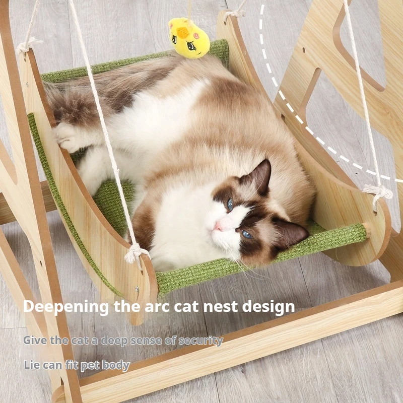 Hamaca para gatos, nido para gatos de madera maciza, columpio para gatos, perrera, hamaca de verano, cuna para perros, nido para dormir, cuerda de cáñamo, nido colgante, cuna para perros