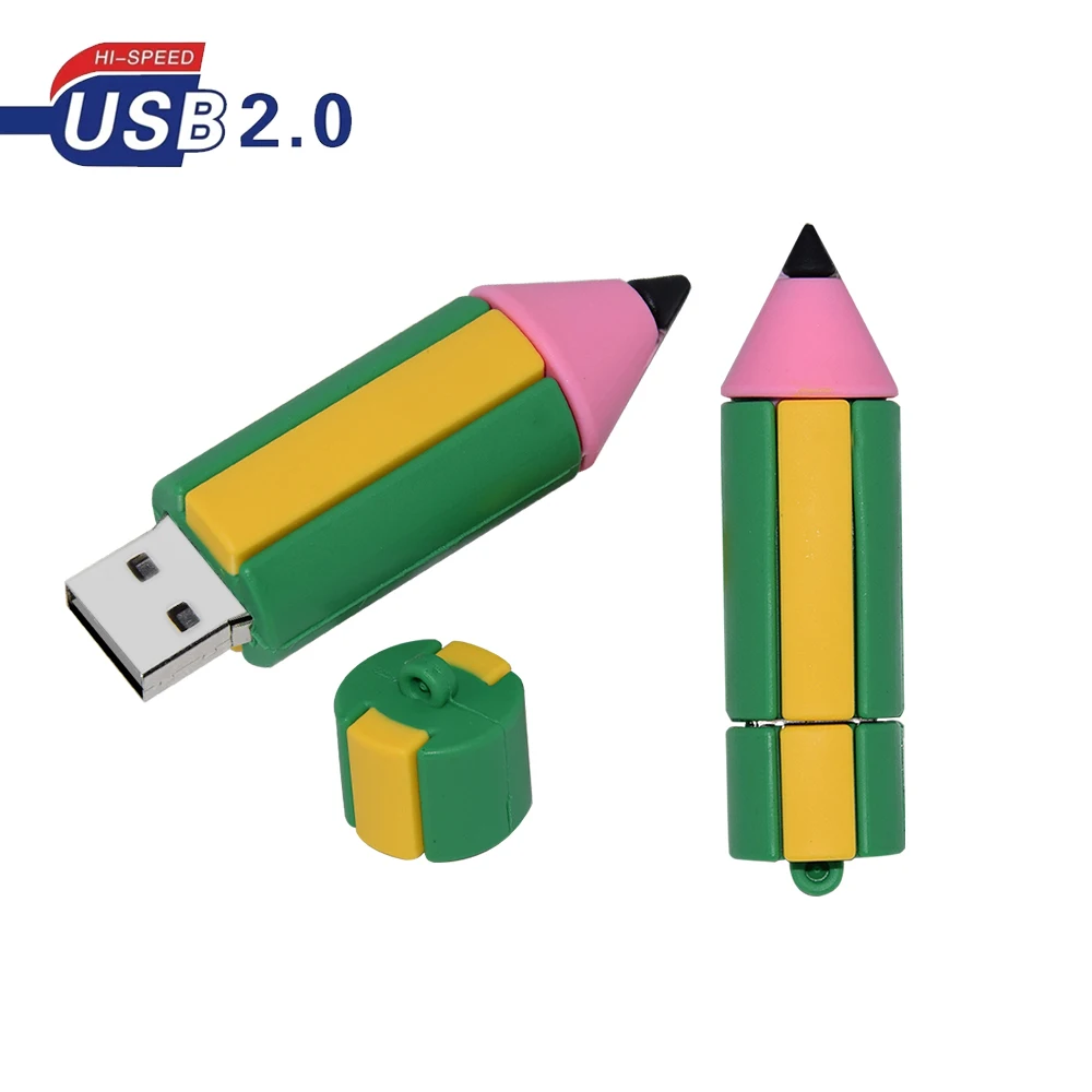 Cartoon Schattige Potlood Vorm Usb Flash Drive 128Gb Pendrive 8Gb Flash Card Geheugenstick Opslag Drive 16Gb 32Gb Real Capaciteit