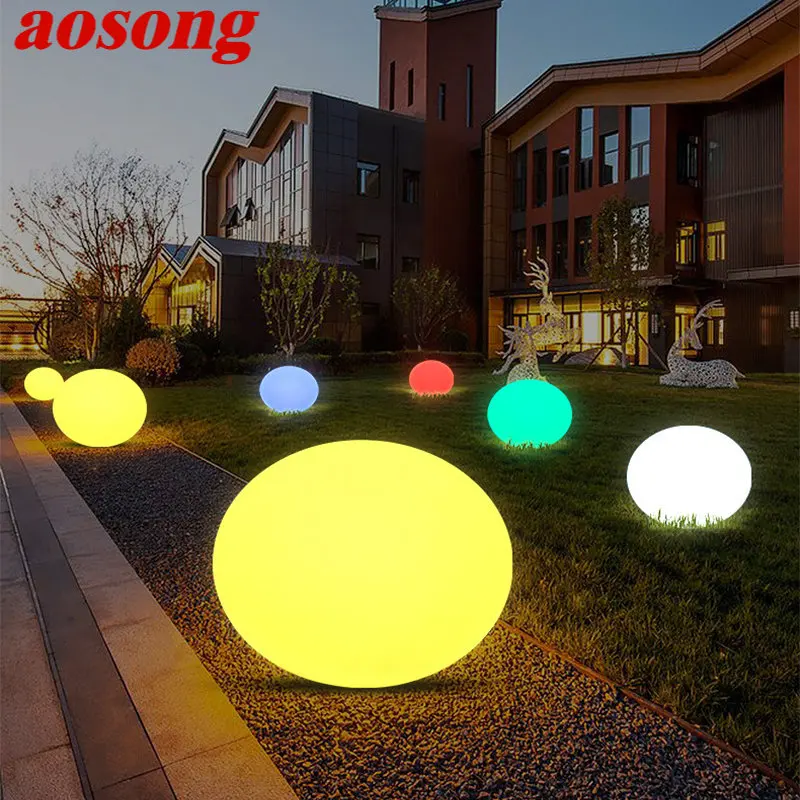 

AOSONG Modern White Lawn Lamp Waterproof IP65 Outdoor Round LED 16 Colors Lights for Garden Park Decoration