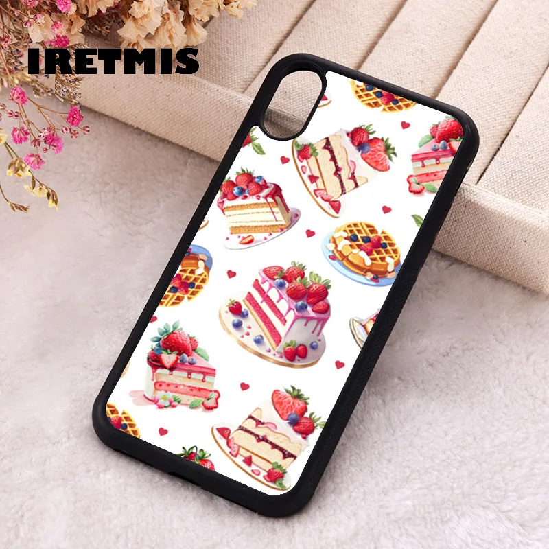 Iretmis Phone Cover Case For iPhone X XS Max XR 11 12 13 PRO MINI 14 15 16 Plus Rubber Silicone Strawberry Sweets