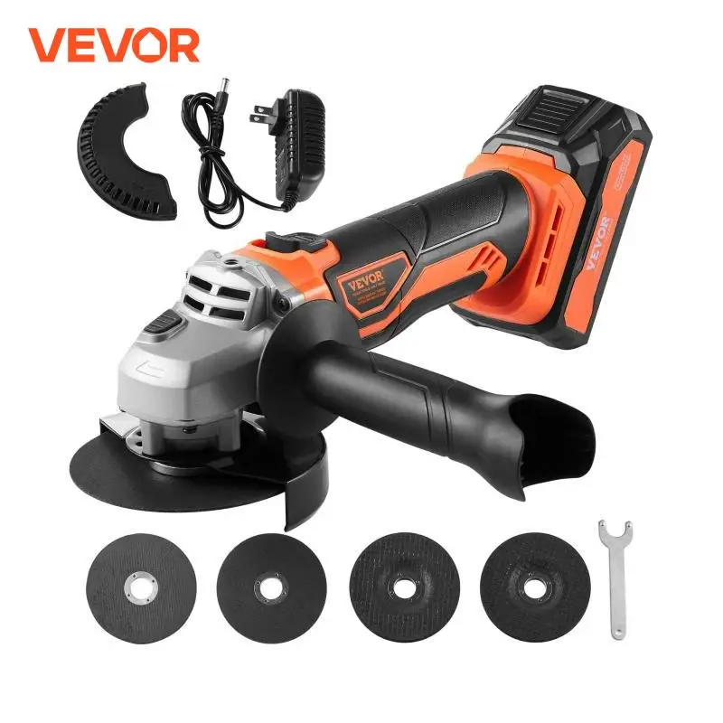 VEVOR Cordless Angle Grinder Kit For 4-1/2'' 9000 rpm, Cordless Electric Grinder Power with 20V Fast Charger for Rust Removal