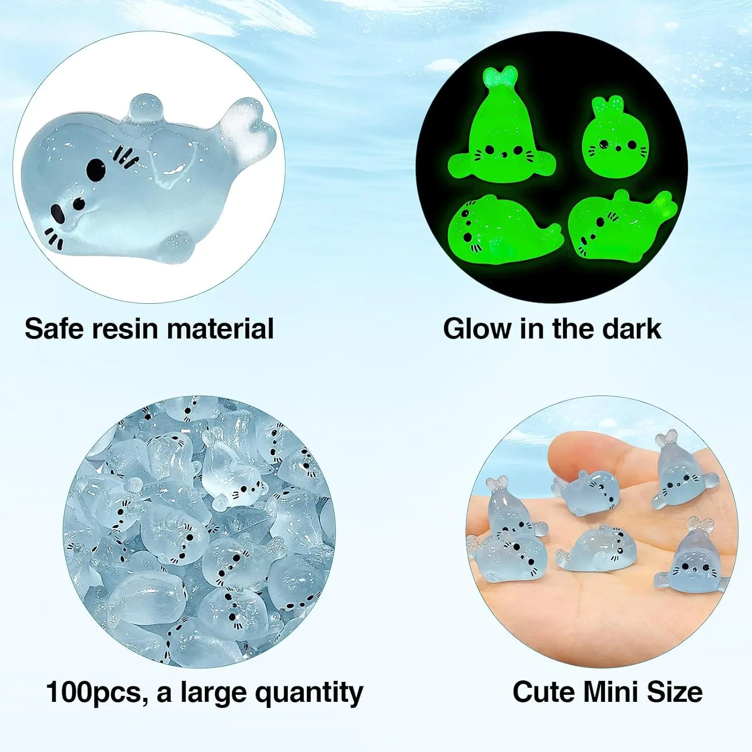 100/50Pc Glow in The Dark Mini Seal Figurines Cute Luminous Resin Sea Seal Pup DIY Tiny Ocean for Fairy Garden Aquarium Decor