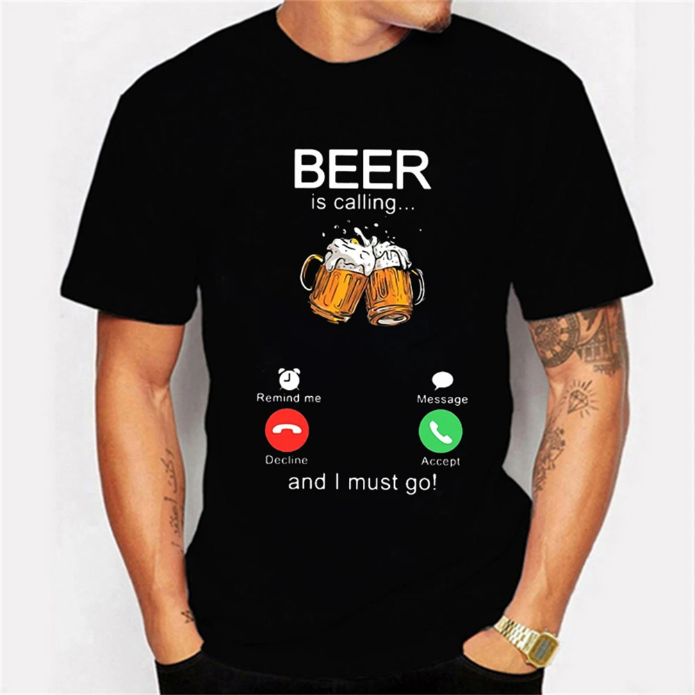 Beer Is Calling and I Must Go Phone Calling Screen Beer T Shirt Funny T Shirts 3D Printing Casual Short Sleeved Fashionable Tops