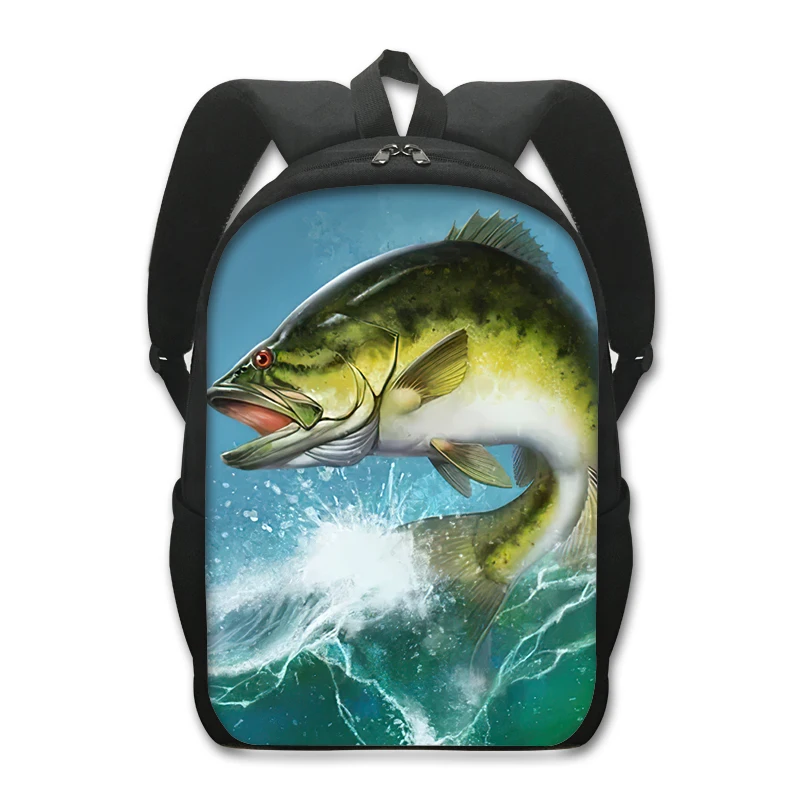 Fish Fishing Pattern Backpack School Backpack Lightweight School Computer Bag Casual Hiking Travel Daypack for Men Women Girls