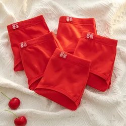 5Pcs/Set Women's Red Shorts Simple Cotton Underwear Sexy Briefs Girls Solid Color Female Intimates Panties Breathable Pantys