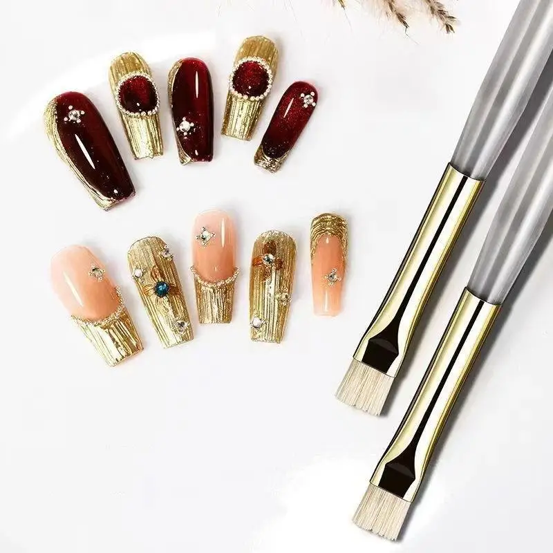 2Pcs Nail Art Brush Multifunctional Stripe Liner Brushes Modeling Water Ripple DIY Design Hard Bristle Brush Nail Art Tools