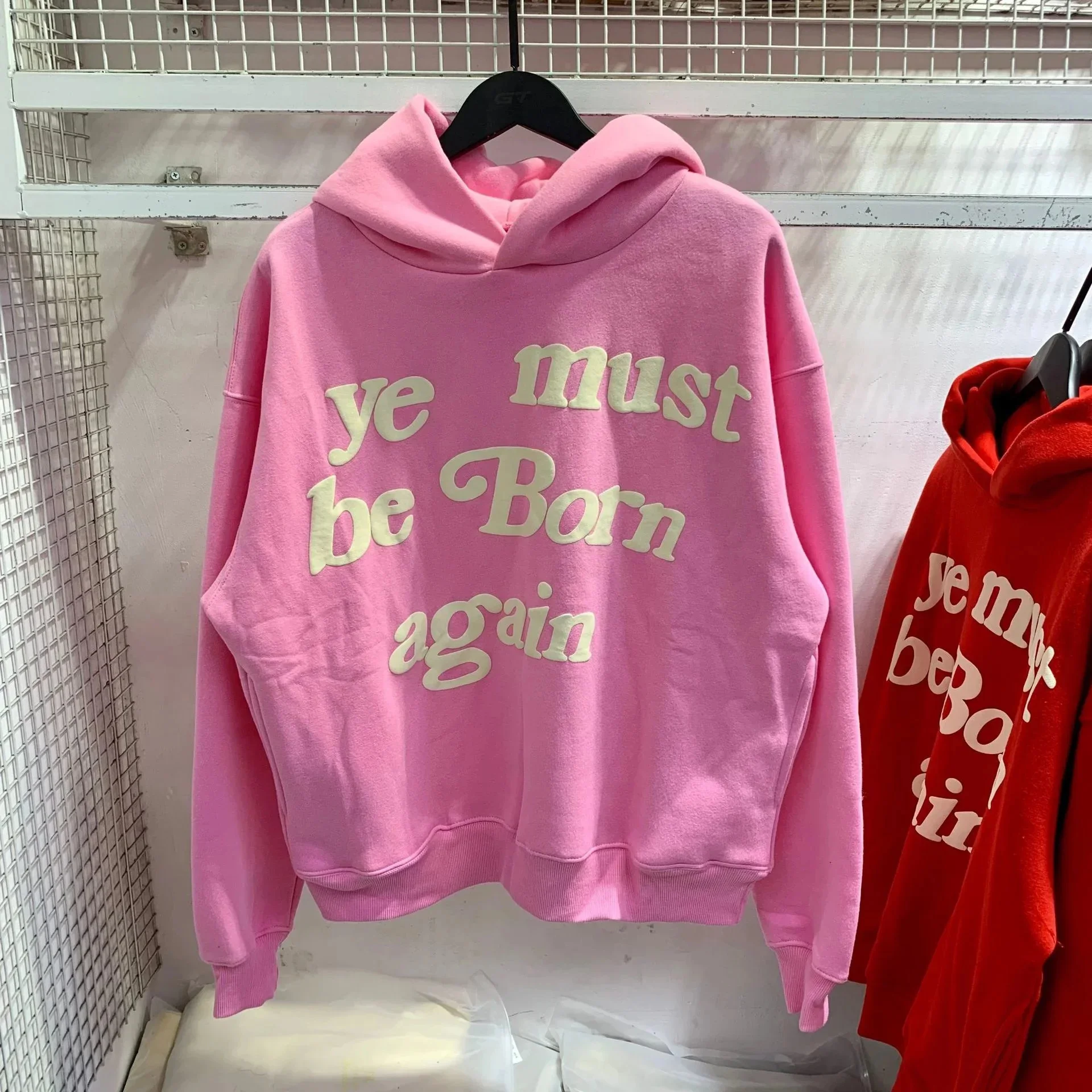 

2023fw Puff Print Kanye West Hoody Men Women 1:1 Pink Ye Must Be Born Again Hoodie Oversize Fit Pullovers Sweatshirts