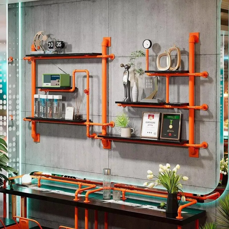 Creative Retro Industrial Iron Wall Mounted Bookshelf Simple Layered Partition Display Shelf for Living Room Decoration