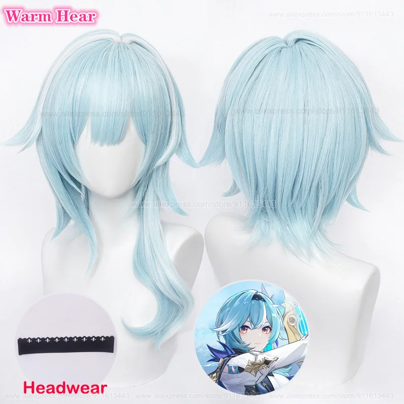 

Eula Anime Wig Cosplay Eula Wig 48cm Blue White Wig Heat Resistant Synthetic Hair Halloween Party Wigs + Wig Cap