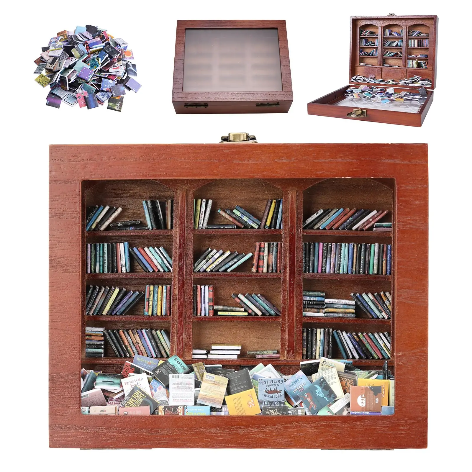 Anxiety Bookshelf | Miniature Book Matchbox Display Cabinet, Wooden Creative Ornaments, Stress-Relieving Gifts for Friends