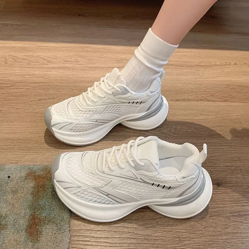 

2025 Summer New Casual Thick Sole Height Increasing Sneakers Fashion Mesh Breathable Versatile Design Lace Up Shoes for Women