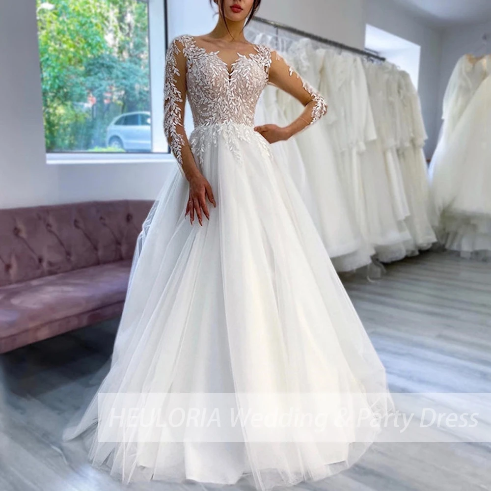 Boho-Hochzeitskleid, langärmeliges Brautkleid in Übergröße, Robe de Mariee, Spitze, Perlenstickerei, A-Linie, Hochzeits-Brautkleid