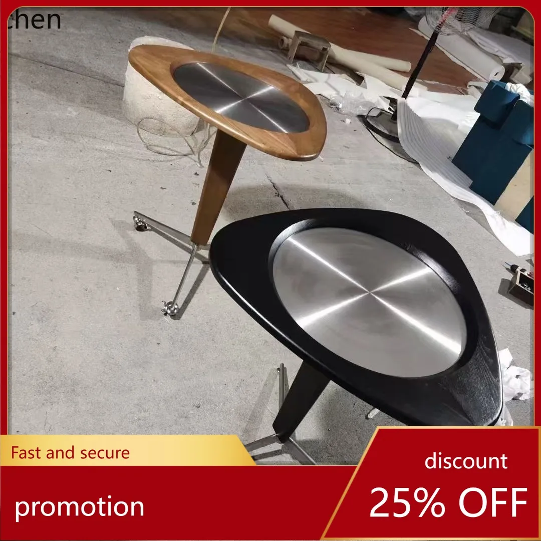 

HXL Ash Wood Small Coffee Table Vintage Movable with Wheels Solid Wood Lifting Round Coffee Table