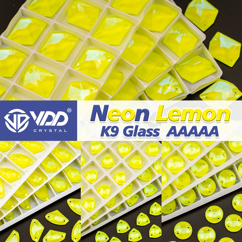 VDD New Color Neon Lemon Top Quality K9 Glass Sew On Rhinestone Sewing Crystal Flatback Stones For DIY Clothes Dress Decorations