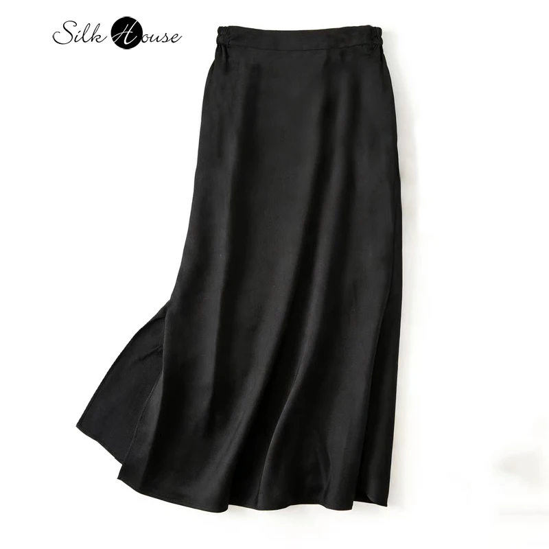 

Высокая производительность, 100% натуральный шелк шелковицы, жемчужный атлас, черная эластичная поясная женская модная сумка с боковым разрезом, модная юбка на бедрах