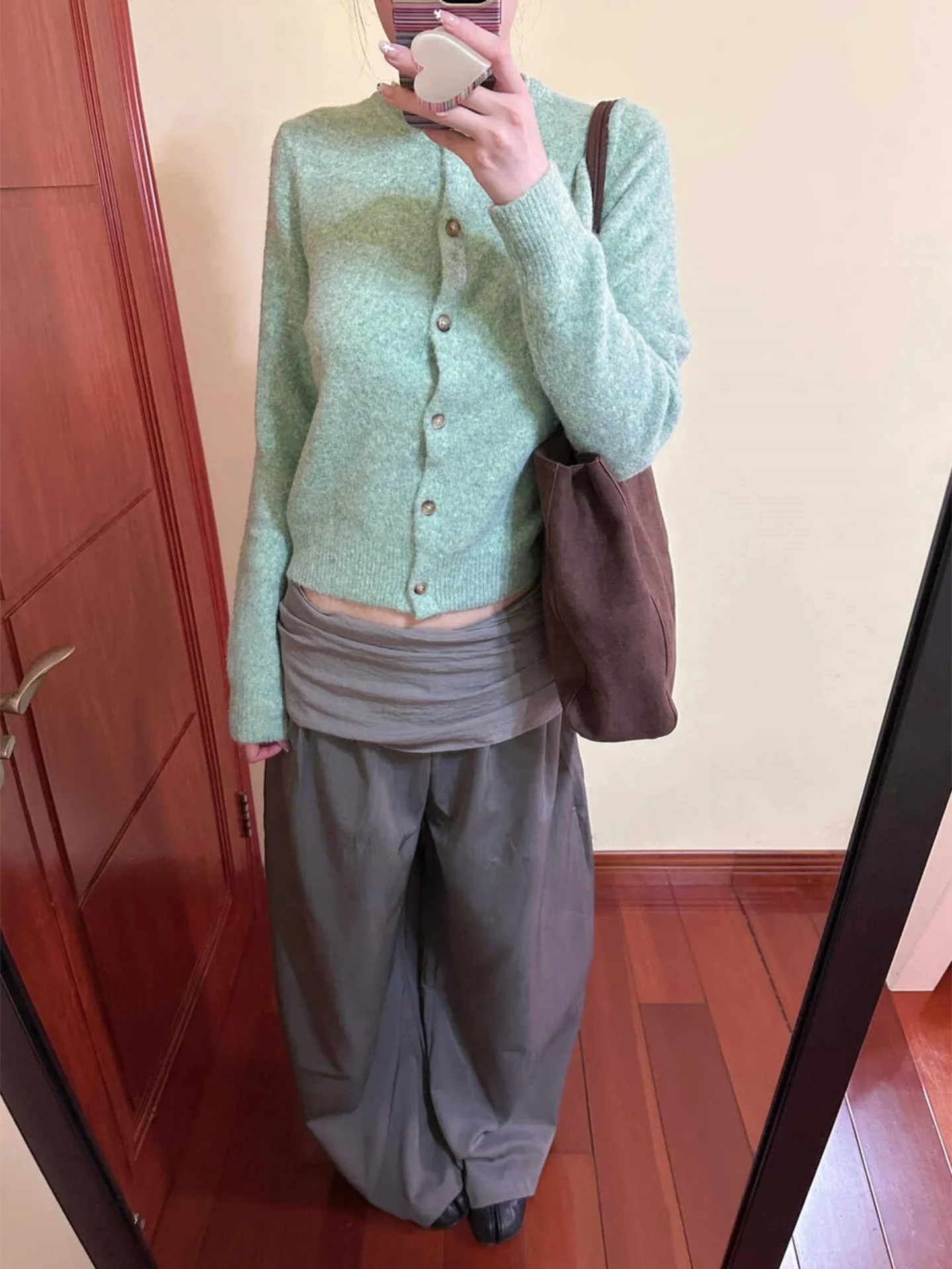 

Korean Sle round Ne Knitted Open Cardigan Trendy Versatile Women's Sweater Beautiful Matching Top Casual Loose Fit Long S...