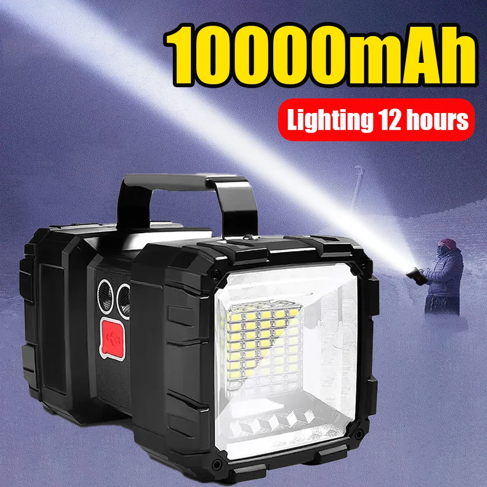 10000mAh Double Head Handheld Searchlight USB Rechargeable LED Super Bright Flashlight High Power Floodlight For Fishing Camping