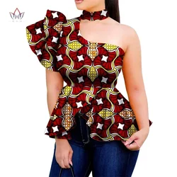 África estilo feminino moda moderna das mulheres topos dashiki africano impressão topos camisa plus size um ombro roupas femininas wy5874