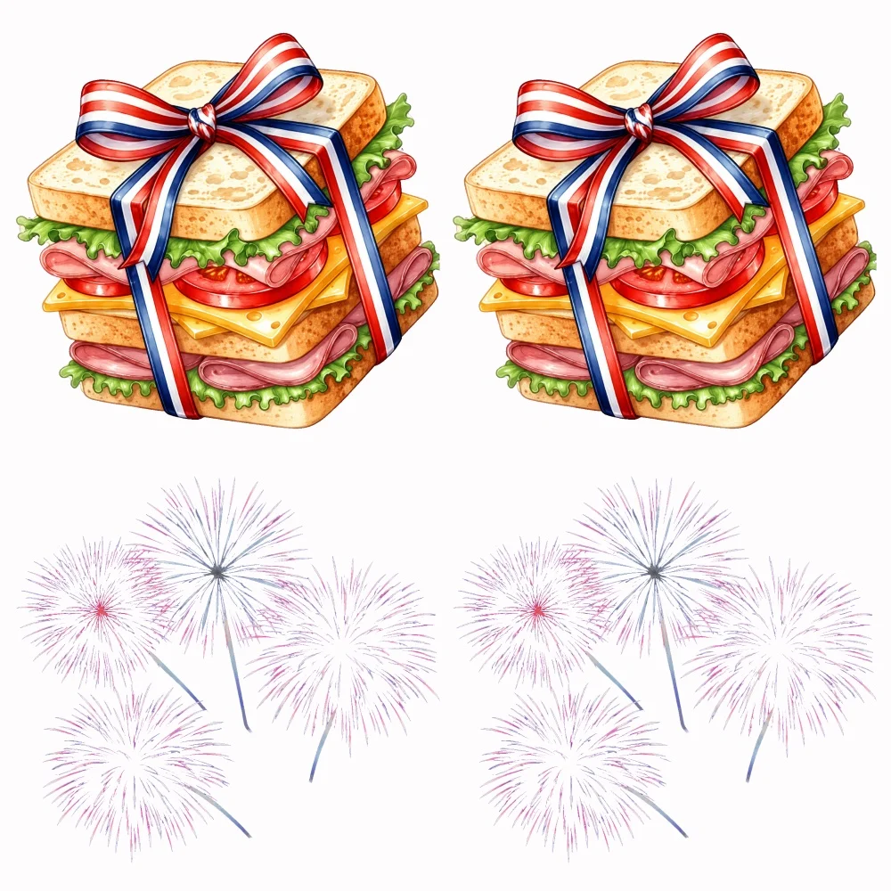 4PCS 9.84in DIY iron on transfers,  Sandwich Ribbon Fireworks Easy to transfer heat, suitable for T-shirts,  washable stickers