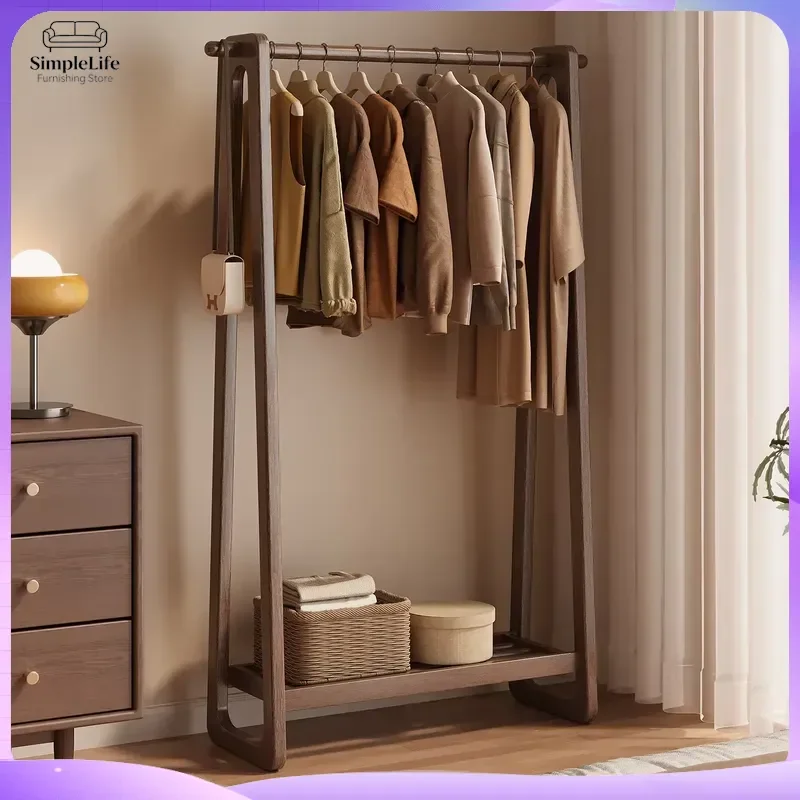 Modern Bamboo Floor to Ceiling Coat Rack Tension Pole Clothes Hanger Stand for Living Room Bedroom Dorm Balcony Storage