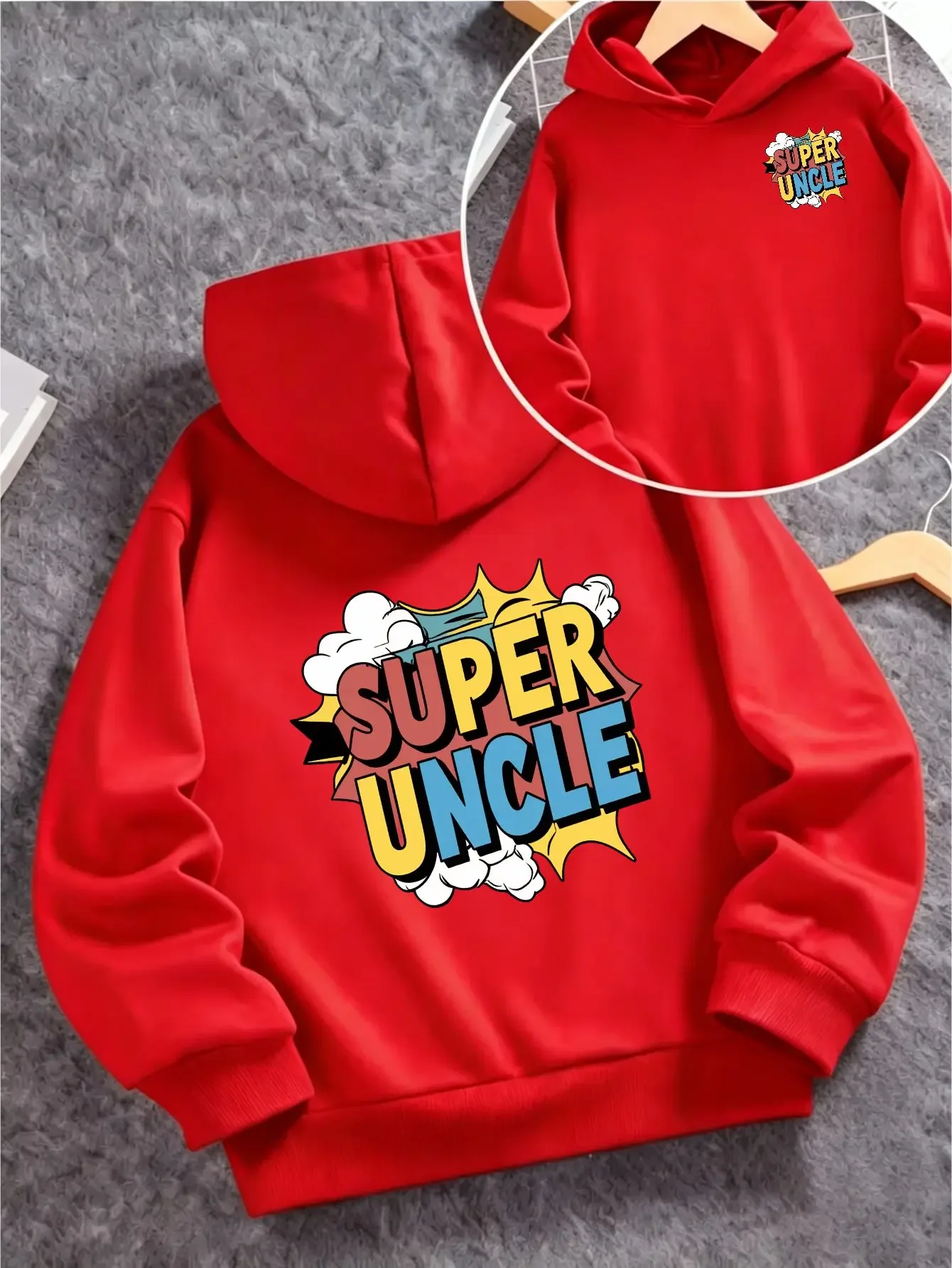 Korea Hot Super Uncle Comic Bubble Graphic Hoodie Unisex Family Gift Casual Pullover Hooded Sweatshirt Loose Fit Autumn
