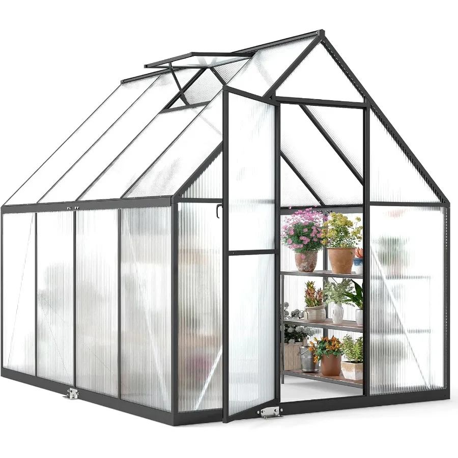 

6x8FT Greenhouse for Outdoors Galvanized Steel Frame Winter Green House w/Adjustable Roof Vent Lockable Door Handle andDrainage