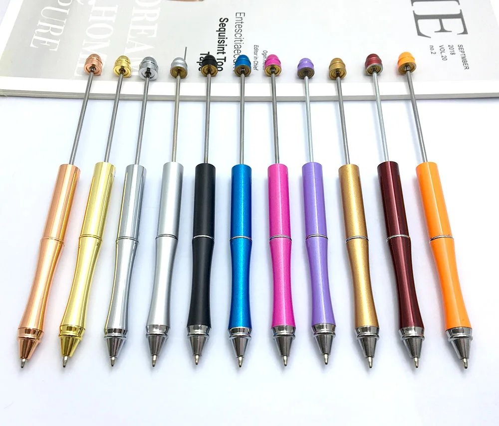 5PCS Metal Beadable Pens DIY Bead Pens Ballpoint Pens Black Ink Pens for Kids Gift Women Office Classroom School Supplies