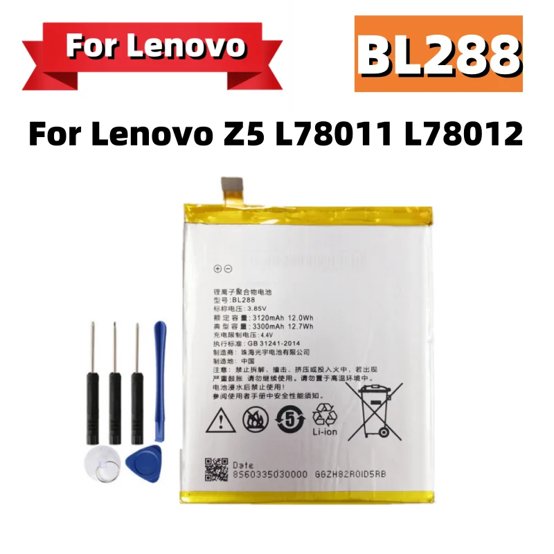 BL288 Baterai Asli For Lenovo BL288 3300MAh BL 288 untuk Lenovo Z5 L78011 L78012 Baterai Berkualitas Tinggi + Free Tools