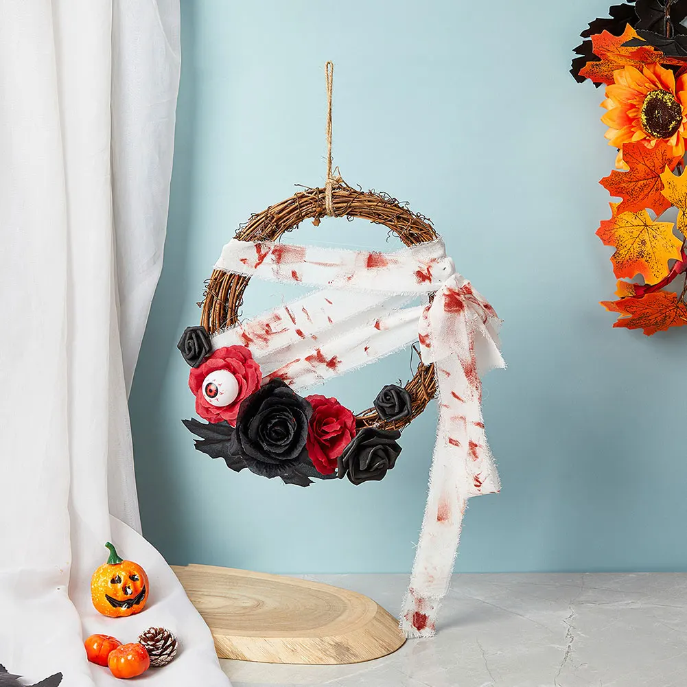 

Scary Pumpins Wreath For Holiday Lightwieght Door Hanging Decor For Party Decoration