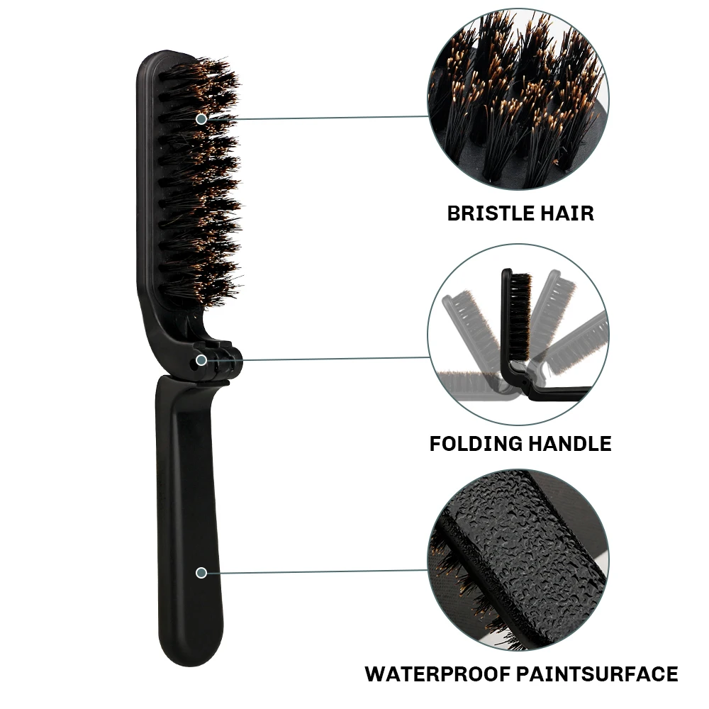 Men Boar Hair Bristle Beard Mustache Brush Foldable Men's Hair Comb For Beard Shaving Care Anti Static Shaving Tools Beard Brush