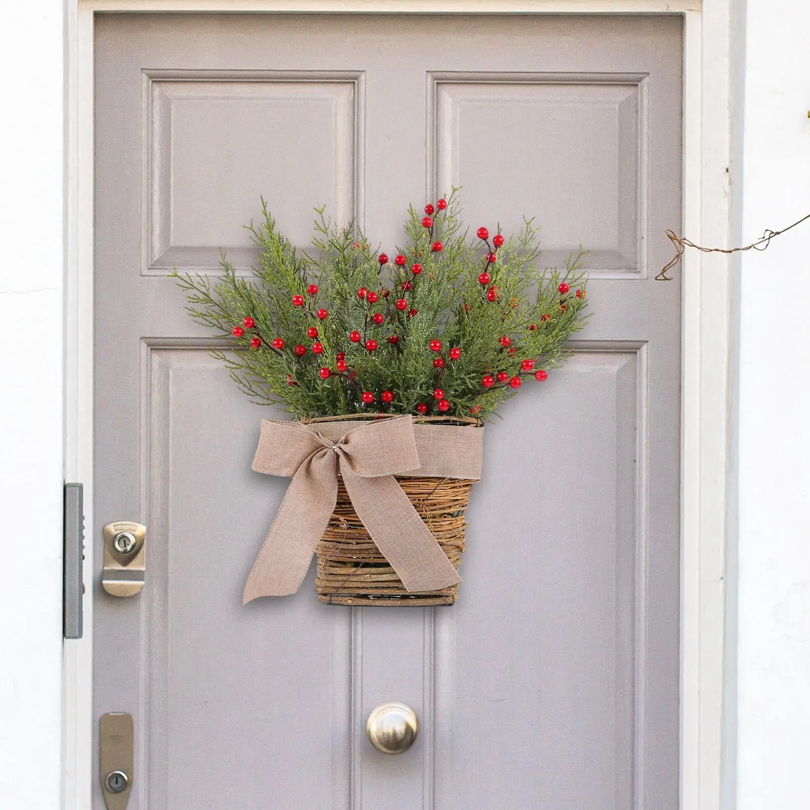 Door Hanger Basket Wreath Front Door Floral Arrangement Ornament Artificial Flowers for Wedding Balcony Patio Farmhouse