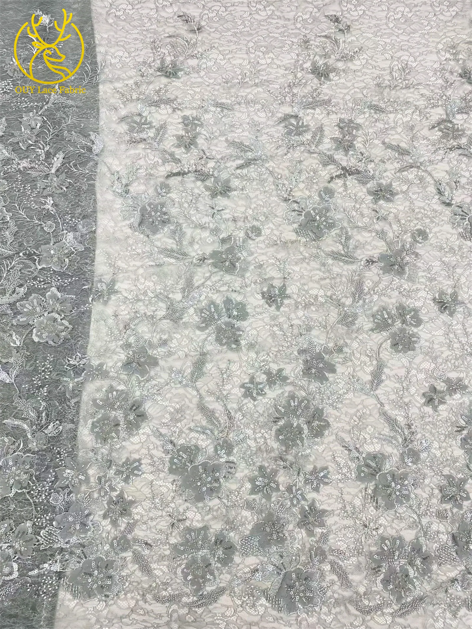 Neuer Stil Afrikanischer 3D-Stickerei-Perlen-Blumen-Spitzenstoff 2026 Französischer Pailletten-Spitzenstoff zum Nähen von Brautkleidern und Partykleidern – Detail 10
