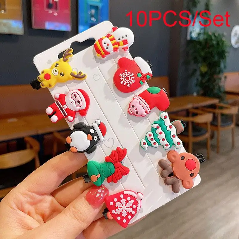 

10pcs Cute Christmas Hair Clips Set Classic Xmas Tree Santa Claus Reindeer Pattern Alligator Pins For Baby Girls Bangs Barrettes