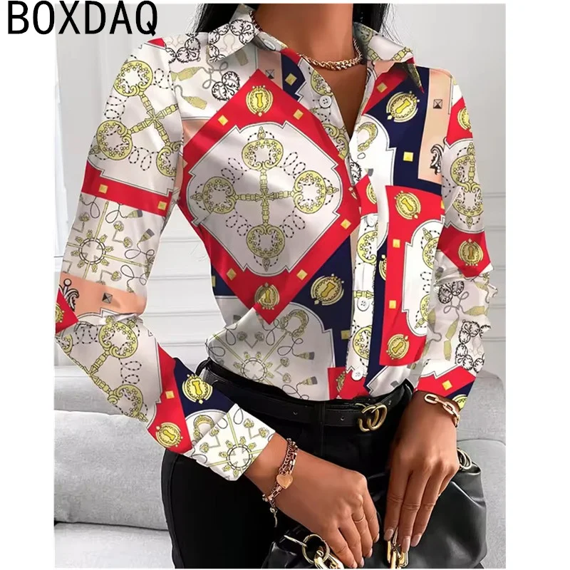 

Осенняя новая женская рубашка в стиле ретро, красочная цепочка в клетку, персонализированная блузка с принтом, рубашка с длинными рукавами и лацканами, повседневная блузка, топы