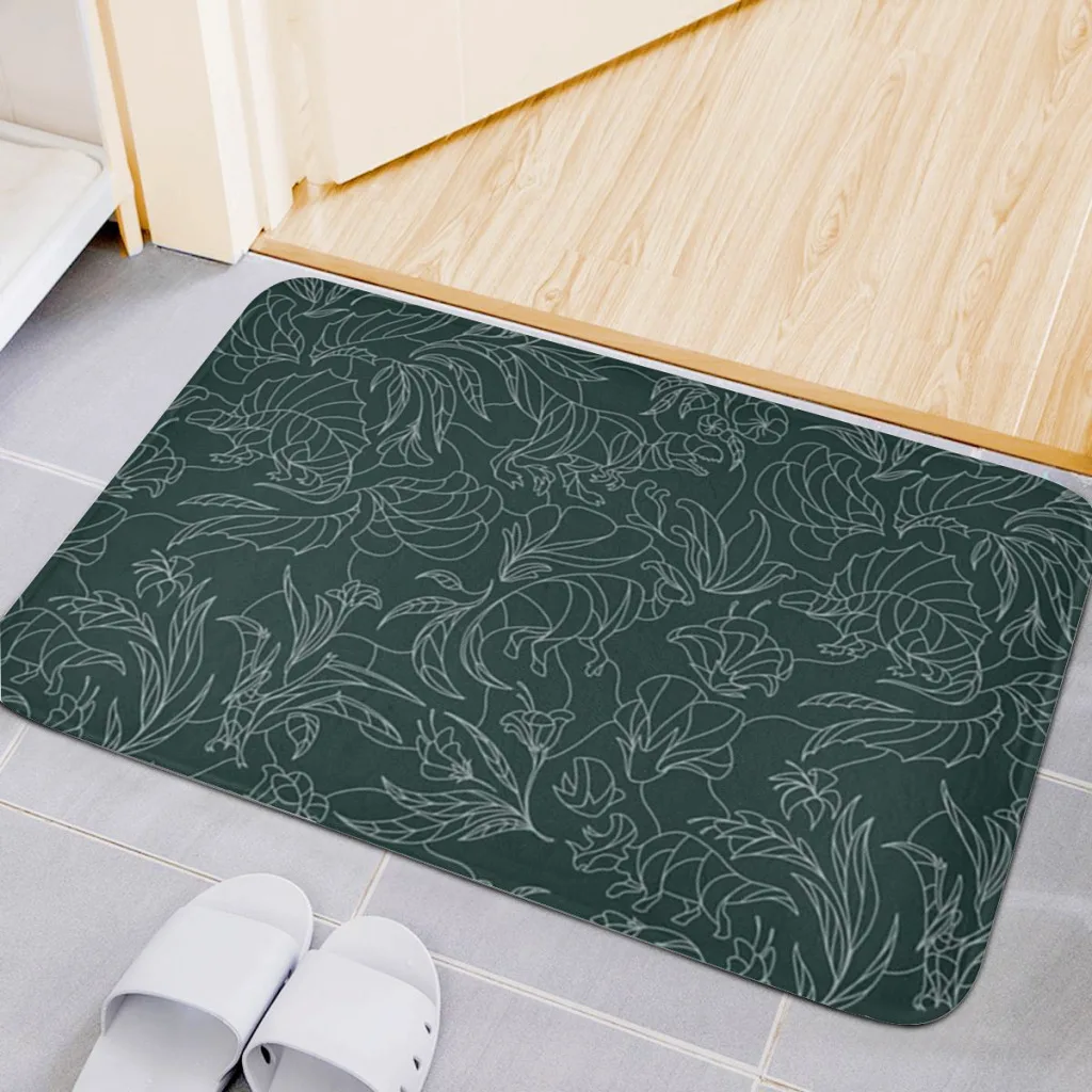 Rug Bedroom Bathromm Carpet Hidden Dinosaurs Teal and Silver Children Girls Bedroom Living Room Cartoon Floor Mat Doormat Decor