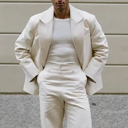 White Loose Men Suit Two Pieces(Jacket+Pants) Lapel Outfits Chic Casual Party Prom Wedding Set