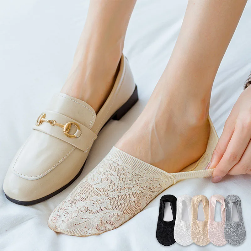 

Women Sexy Lace Floral Anklet Socks Breathable Female Basic Summer Invisible Anti Slip Sock Lady Home Floor Slipper Boat Sox