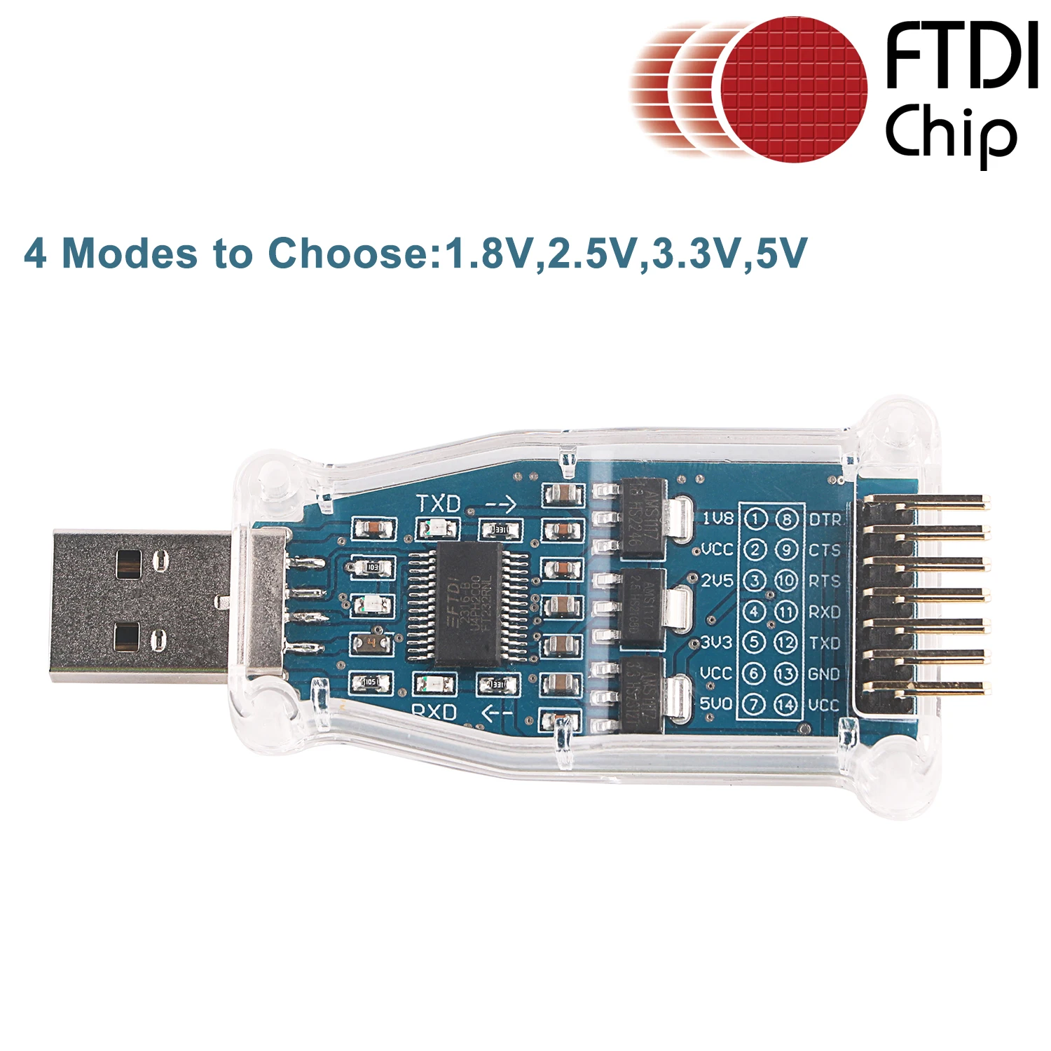 USB to 1.8v 2.5V 3.3v 5v TTL Converter FTDI UART Adapter for Win 11 10 8 7 Mac OS Linux